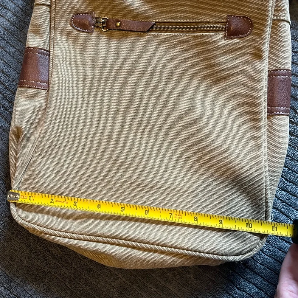 Canvas Hobo Crossbody Bag with Leather Accents - Beige - Picture 8 of 10